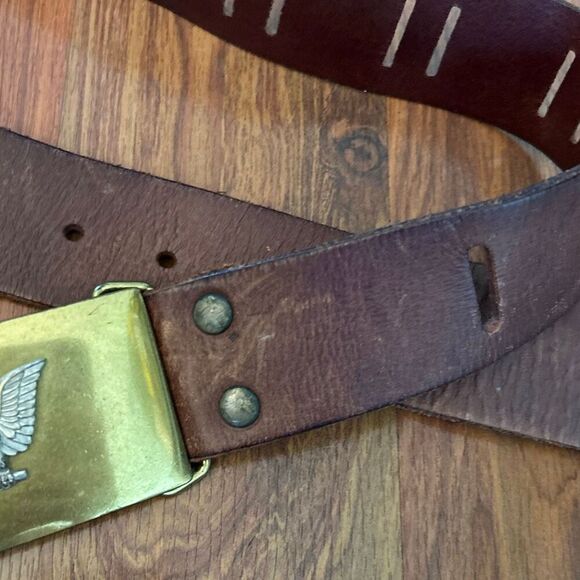 Linea Pelle brass buckle American Eagle western style brown leather wide belt si main image 6